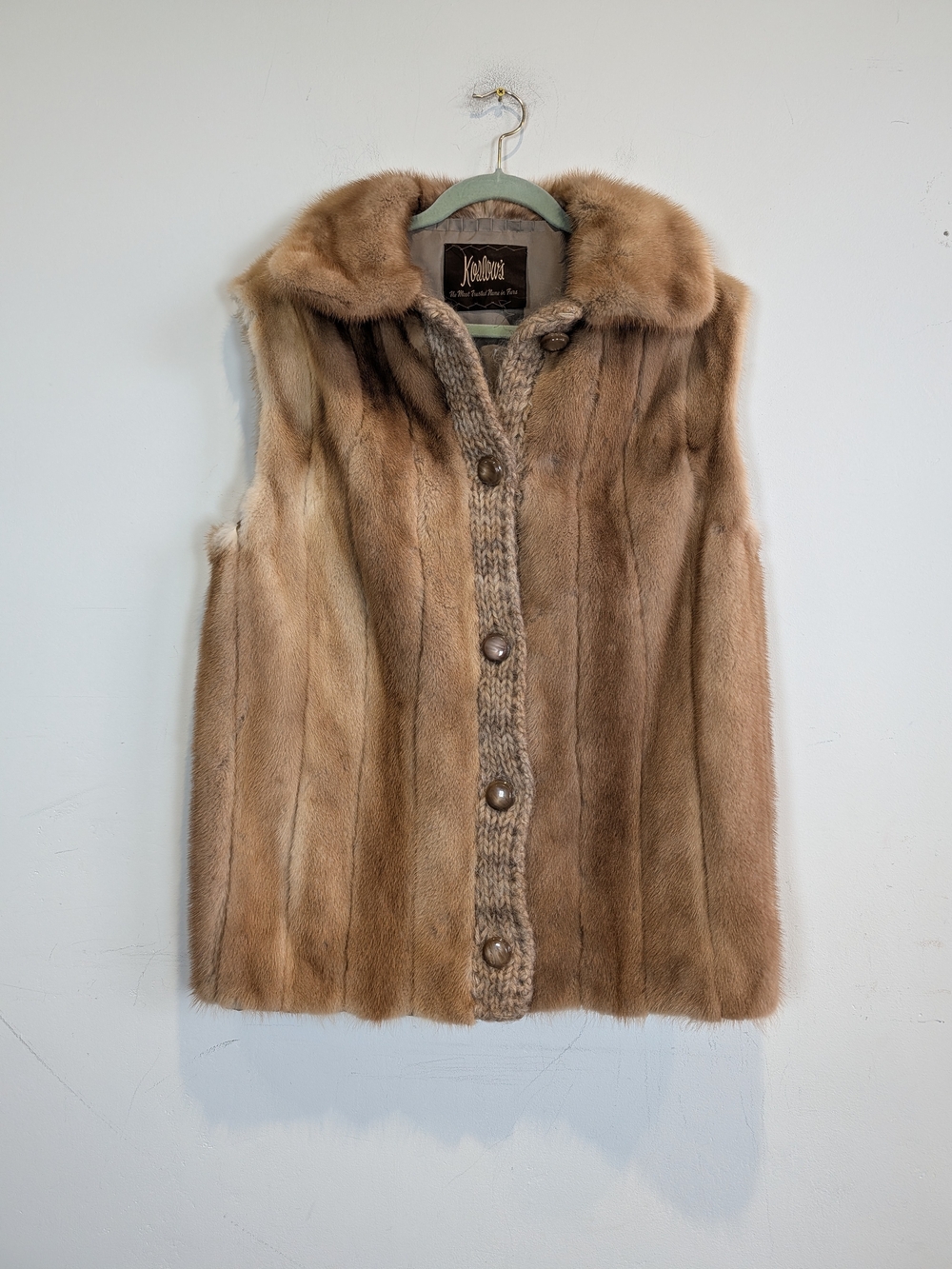 Vintage Koslow's Natural Brown Mink Fur Vest, Size L/XL